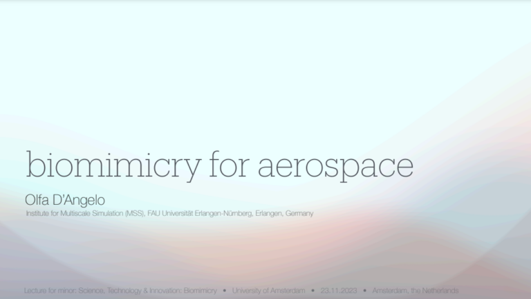 Olfa D’Angelo was invited to give a guest lecture at the University of Amsterdam on Biomimicry for Aerospace