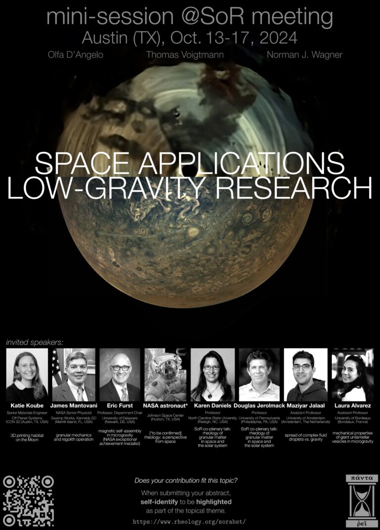 Olfa D’Angelo is co-organizing, with Thomas Voigtmann and Norman Wagner, a mini-session on Space Applications and Low-gravity Research at the Society of Rheology in Austin (TX)